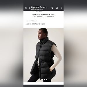 Athleta Cascade down vest size Small, black